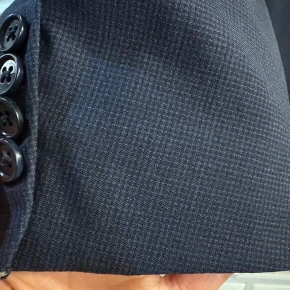 Canali Two Button Single Breasted Wool Blazer Graph Checked Blue Pockets Sz 44R - Picture 8 of 14